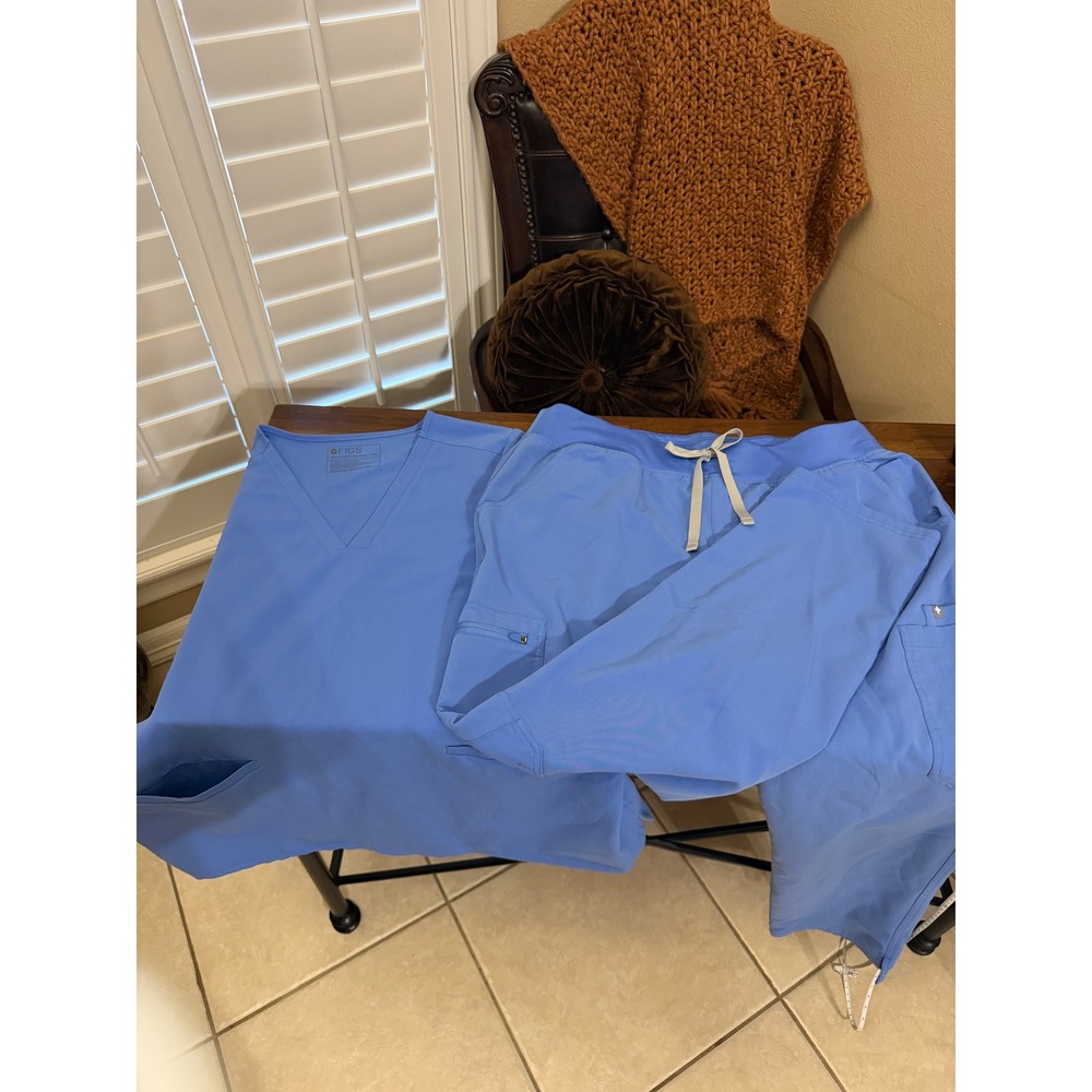 Figs Technical Collection Scrub Set XXL Ceil Blue V-Neck Top HW Yola Pants